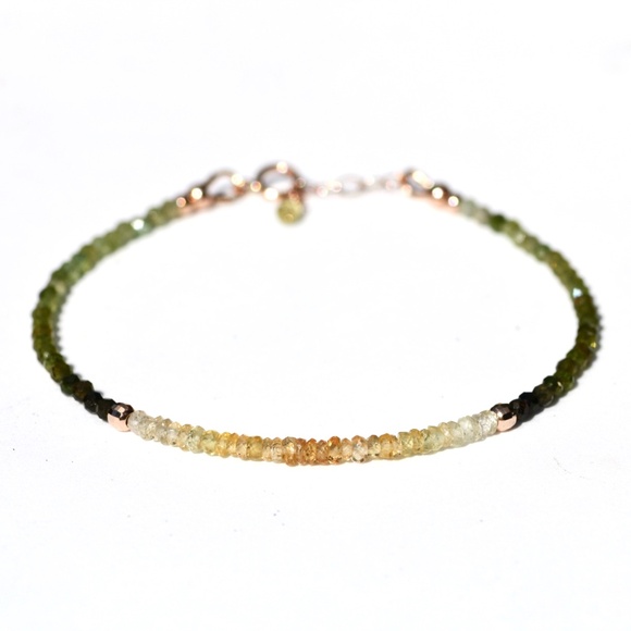 Natural Yellow Sapphire Green Tourmaline Bracelet Solid 14K Rose Gold , 7.1" - Picture 7 of 11